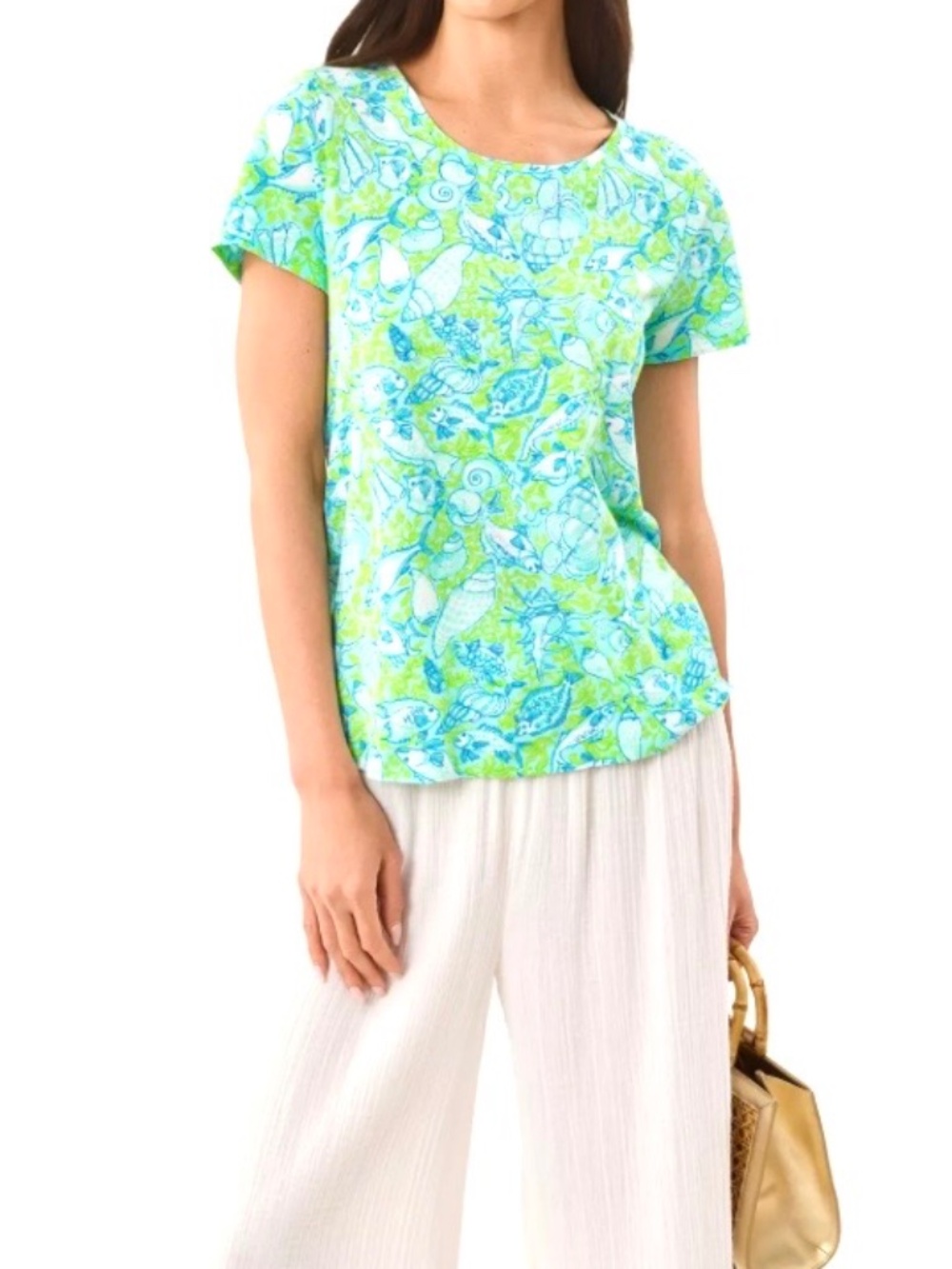 Lilly Pulitzer Etta Scoop Neck Top in Day Dream Blue Throw Me a Line Print XL